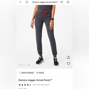 FIGS Zamora Jogger Scrub Pants Women’s XXL Charcoal Gray Red Drawstring